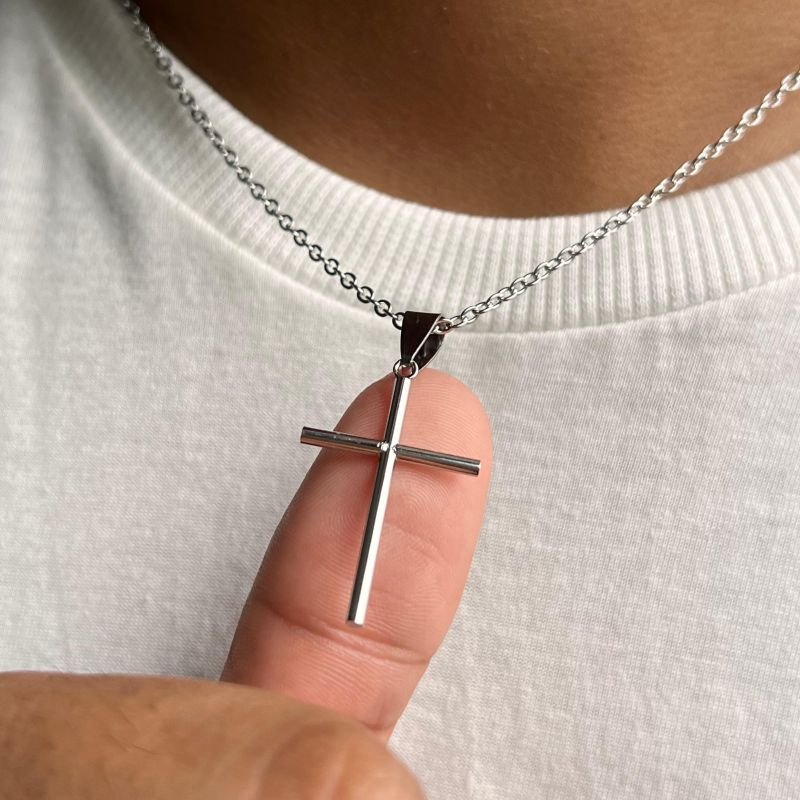 Colar Masculino Crucifixo Aço Inoxidável Dourado/Ródio