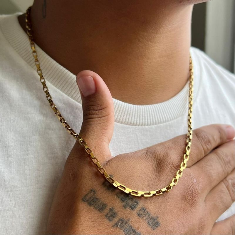 Colar Masculino Aço Inoxidável Dourado/Ródio - Davi