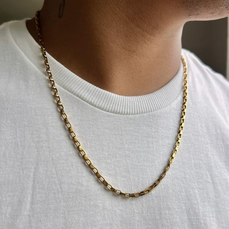 Colar Masculino Aço Inoxidável Dourado/Ródio - Davi