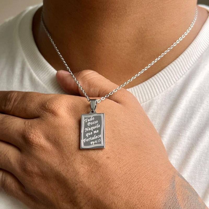 Colar Masculino Plaquinha Aço Inoxidável Dourado/Ródio