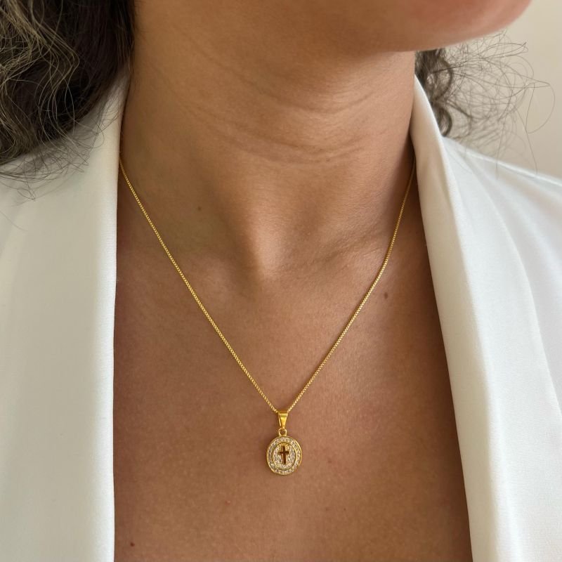 Colar Medalha Nossa Senhora Banho Ouro 18k/Prata 925