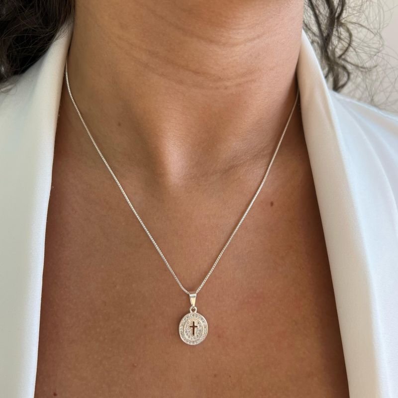 Colar Medalha Nossa Senhora Banho Ouro 18k/Prata 925