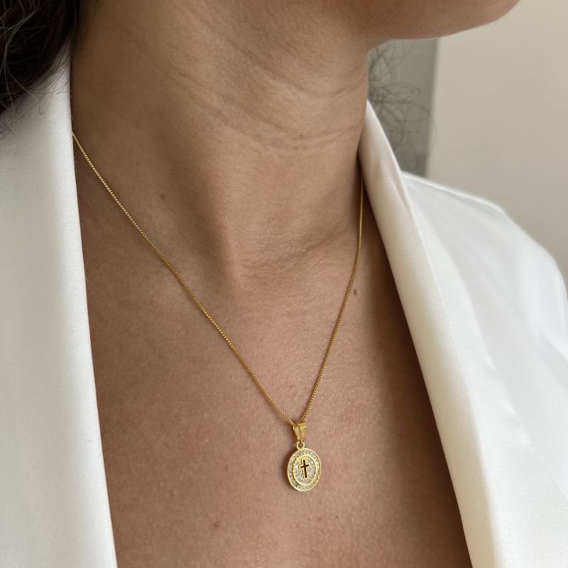 Colar Medalha Nossa Senhora Banho Ouro 18k/Prata 925