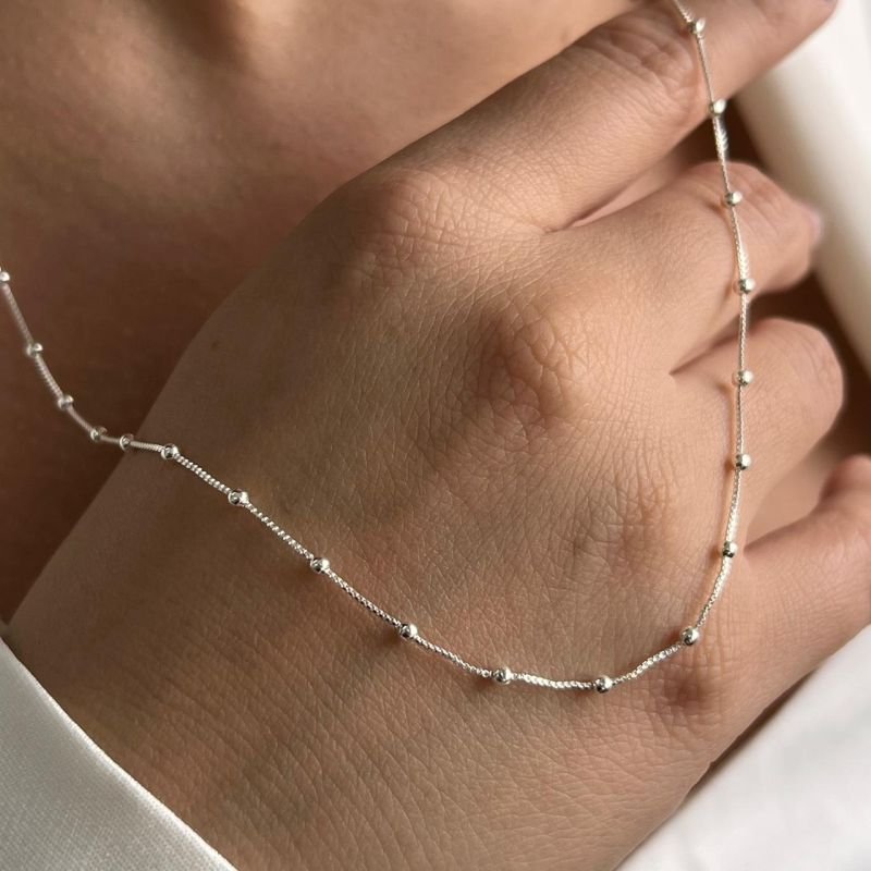 Colar Mini Esferas Médio 58cm Banho Ouro 18k/Prata 925