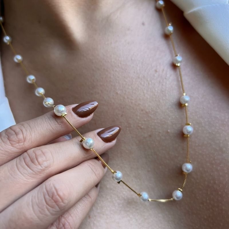 Colar Médio Pérola Banho Ouro 18k