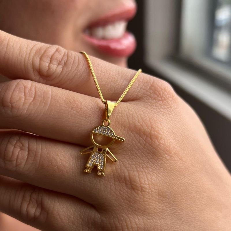 Colar Menino Micro Zircônia Banho Ouro 18k