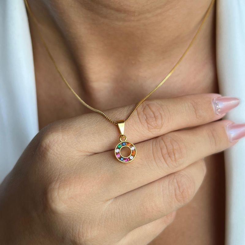 Colar Multicor Banho Ouro 18k