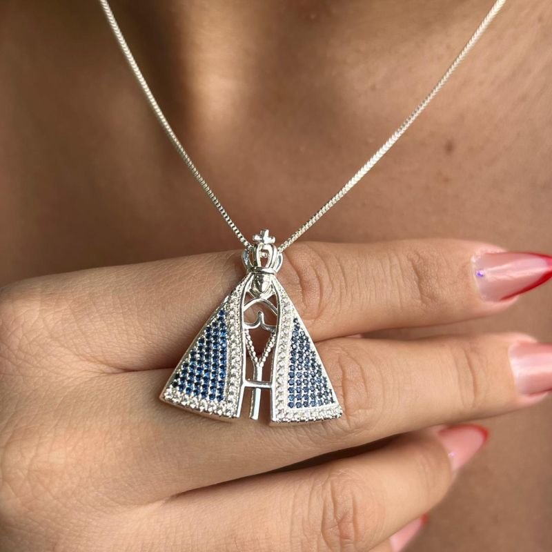 Colar Nossa Senhora Cravejada G Banho Ouro 18k/Prata 925