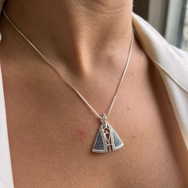 Colar Nossa Senhora Cravejada G Banho Ouro 18k/Prata 925