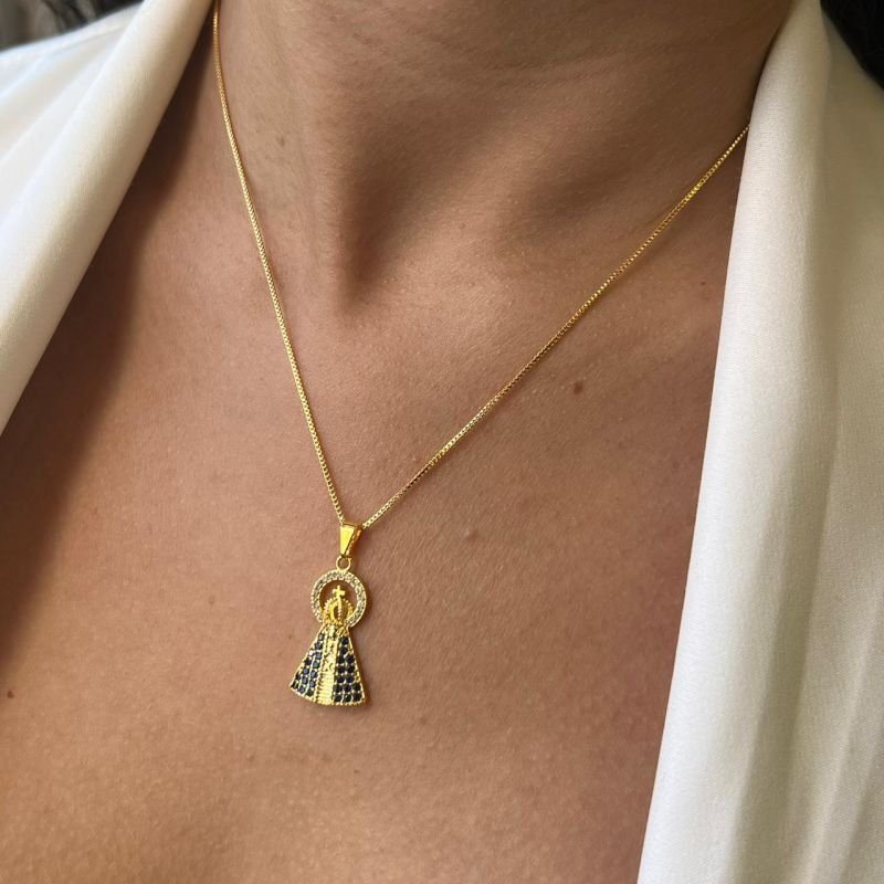 Colar Nossa Senhora Cravejada M Banho Ouro18k/Prata 925