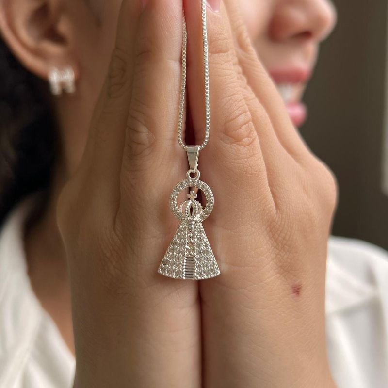 Colar Nossa Senhora Cravejada M Banho Ouro 18k/Prata 925