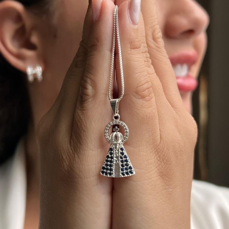 Colar Nossa Senhora Cravejada M Banho Ouro18k/Prata 925