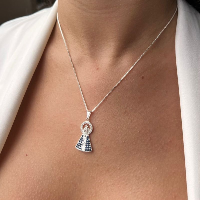 Colar Nossa Senhora Cravejada M Banho Ouro18k/Prata 925