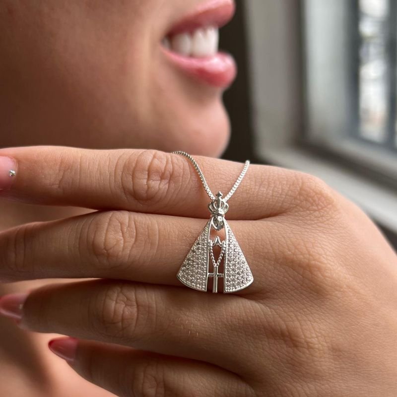 Colar Nossa Senhora Cravejado Banho Ouro 18k/Prata 925
