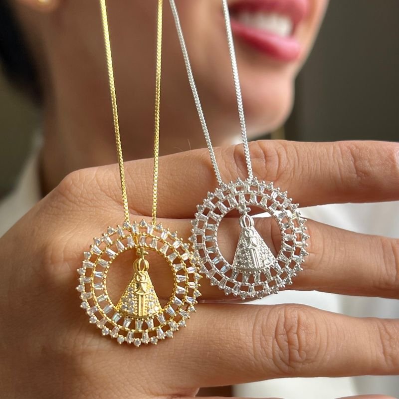 Colar Nossa Senhora Cravejado Banho Ouro 18k/Prata 925
