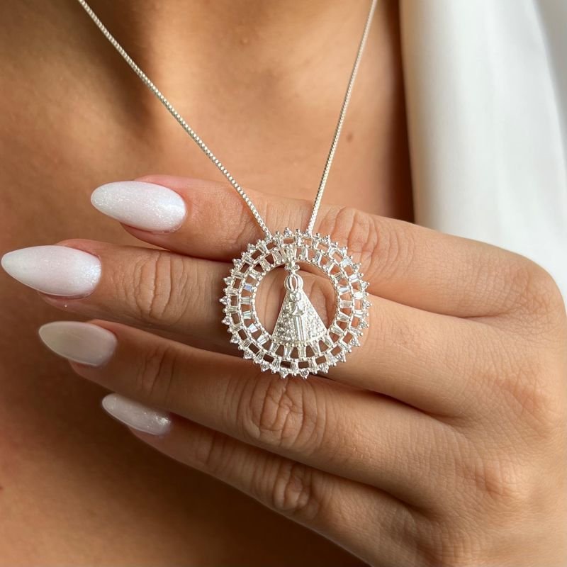 Colar Nossa Senhora Cravejado Banho Ouro 18k/Prata 925