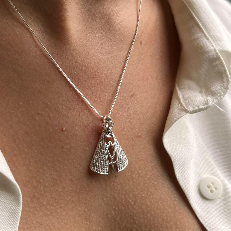 Colar Nossa Senhora Cravejado G Banho Ouro 18k/Prata 925
