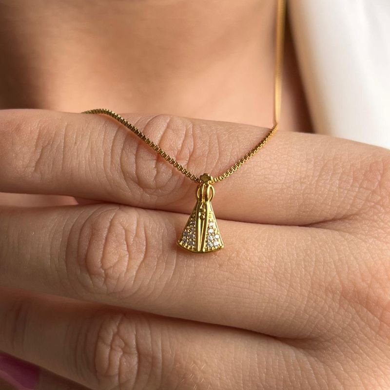 Colar Nossa Senhora Em Micro Zircônia Banho Ouro 18k/Prata 925