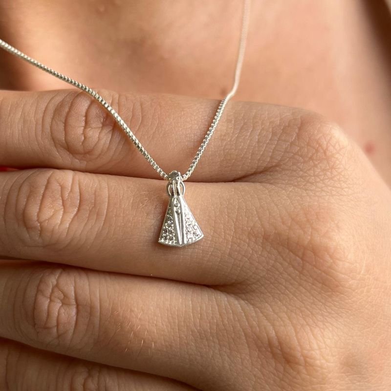 Colar Nossa Senhora Em Micro Zircônia Banho Ouro 18k/Prata 925
