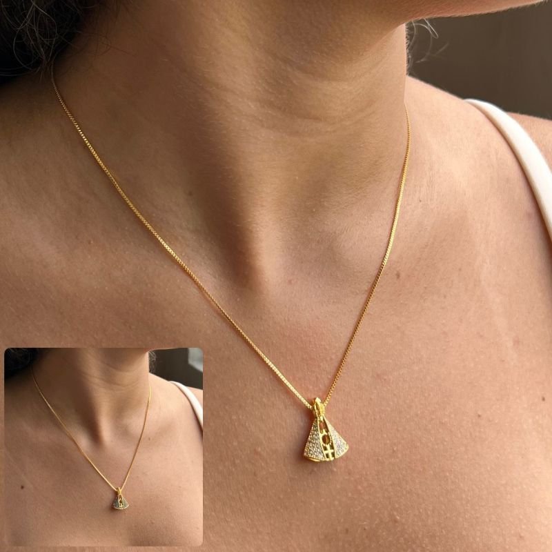 Colar Nossa Senhora Frente/Verso Banho Ouro18k/Prata 925