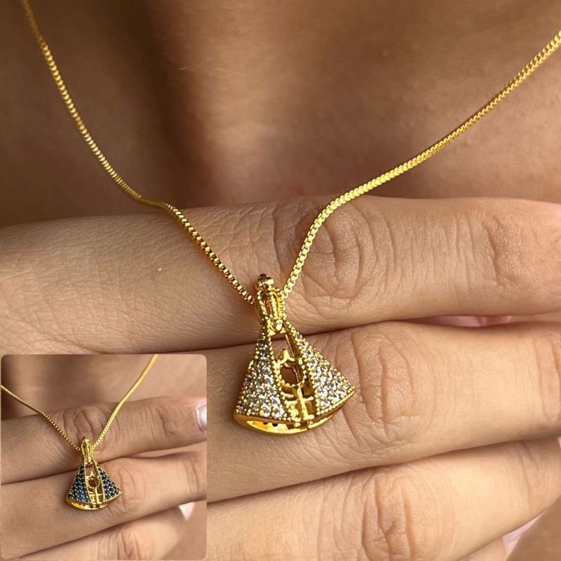 Colar Nossa Senhora Frente/Verso Banho Ouro18k/Prata 925
