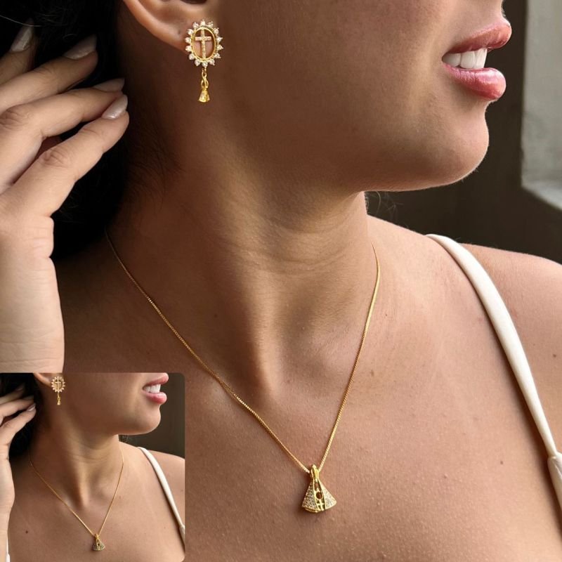 Colar Nossa Senhora Frente/Verso Banho Ouro18k/Prata 925