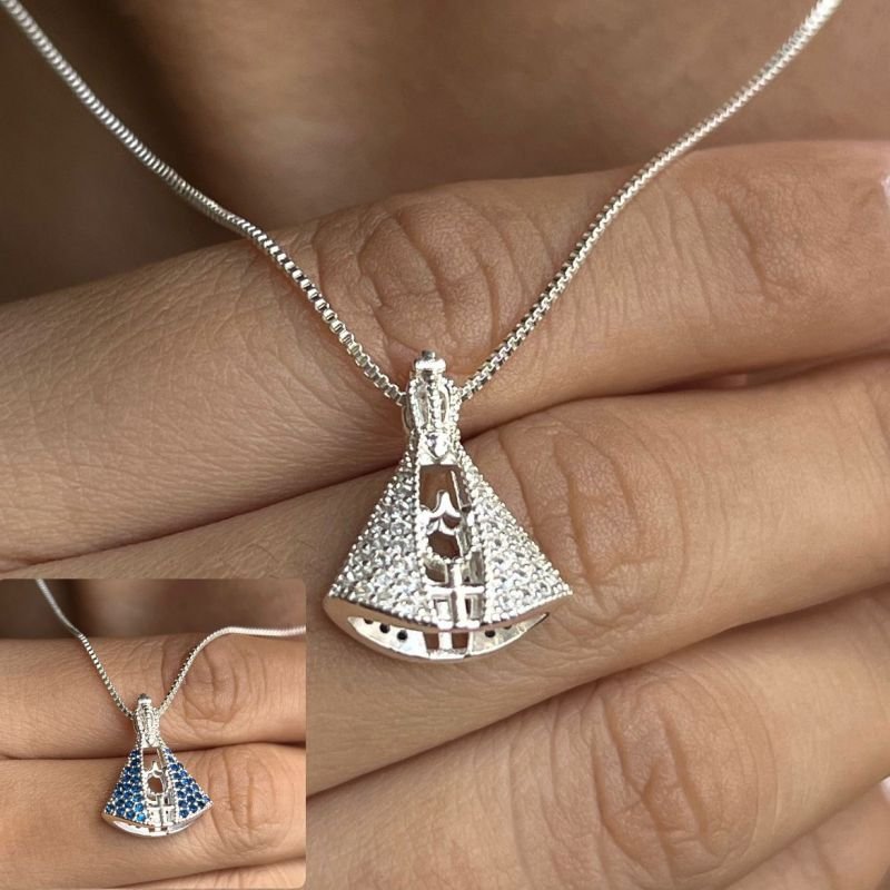 Colar Nossa Senhora Frente/Verso Banho Ouro18k/Prata 925
