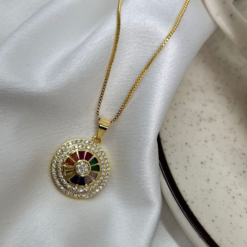 Colar Pizza Cravejado Banho Ouro 18k