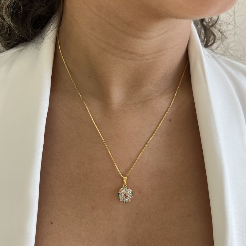 Colar Pizza Multicolor Banho Ouro 18k