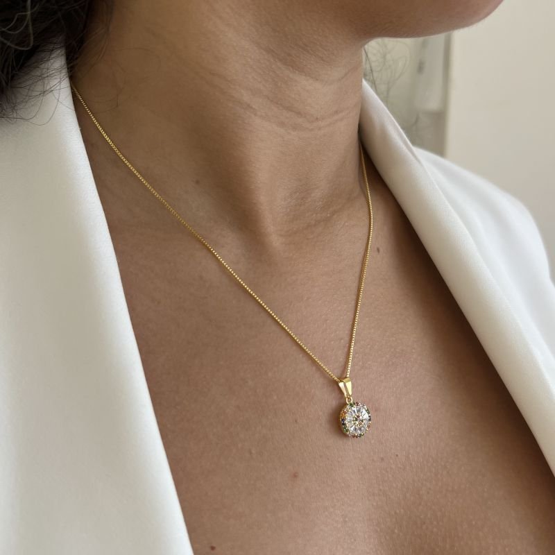 Colar Pizza Multicolor Banho Ouro 18k