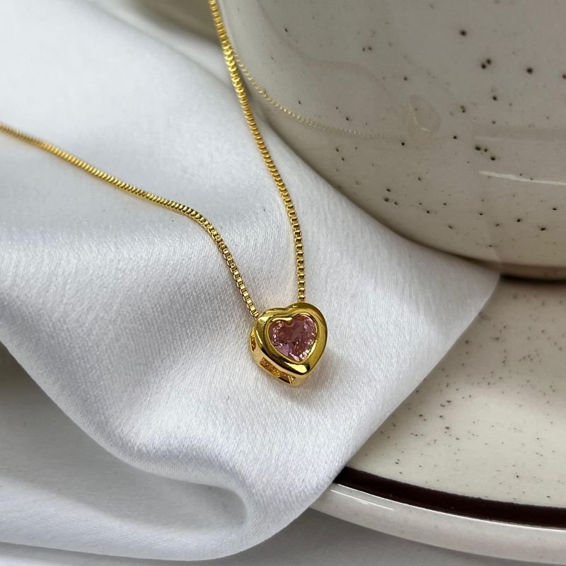 Colar Ponto De Luz Coração Banho Ouro 18k