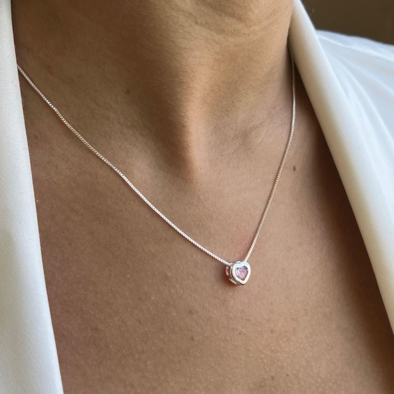 Colar Ponto de Luz Coração Banho Prata 925