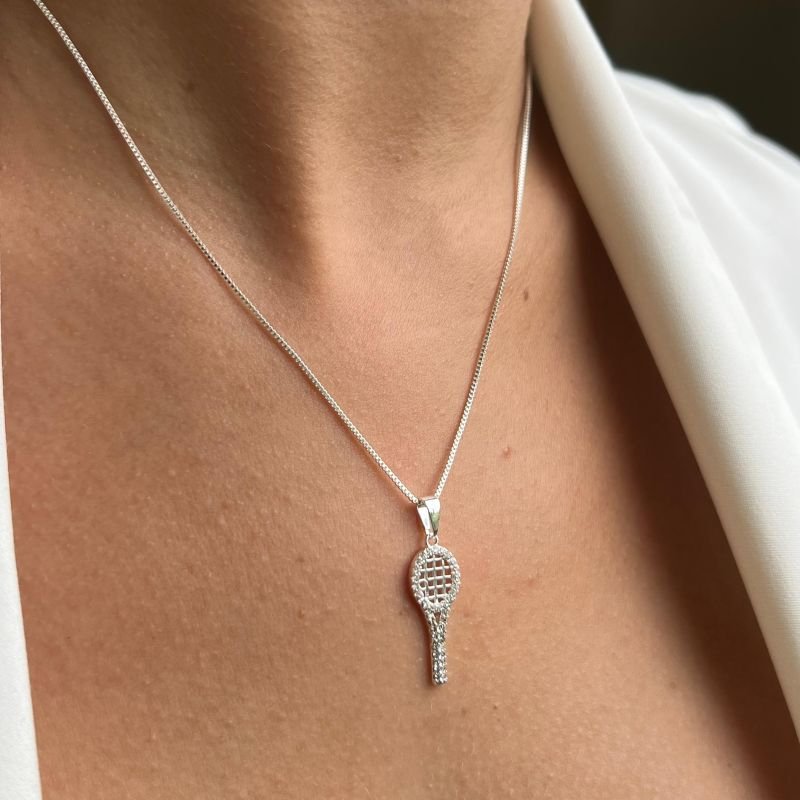 Colar Raquete C/ Zircônia Banho Ouro 18k/Prata 925