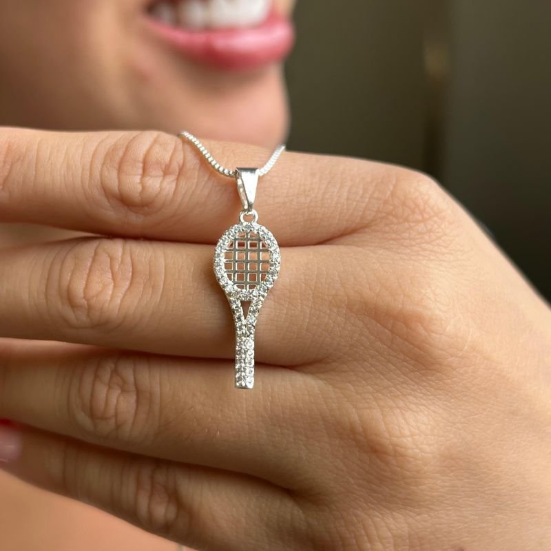 Colar Raquete C/ Zircônia Banho Ouro 18k/Prata 925