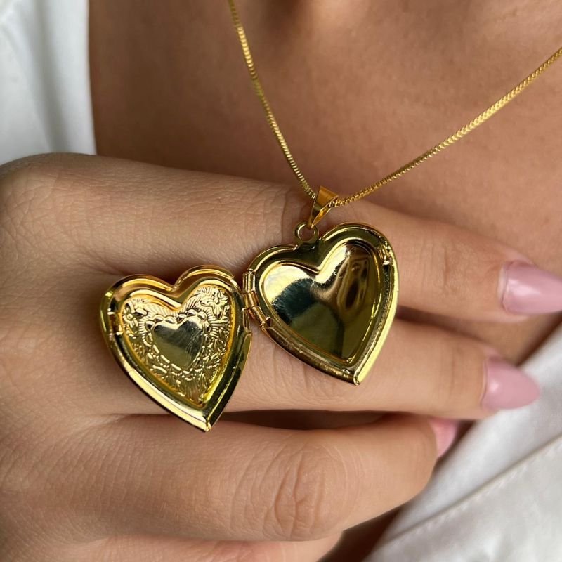 Colar Relicário Coração (M) Banho Ouro 18k/Prata 925