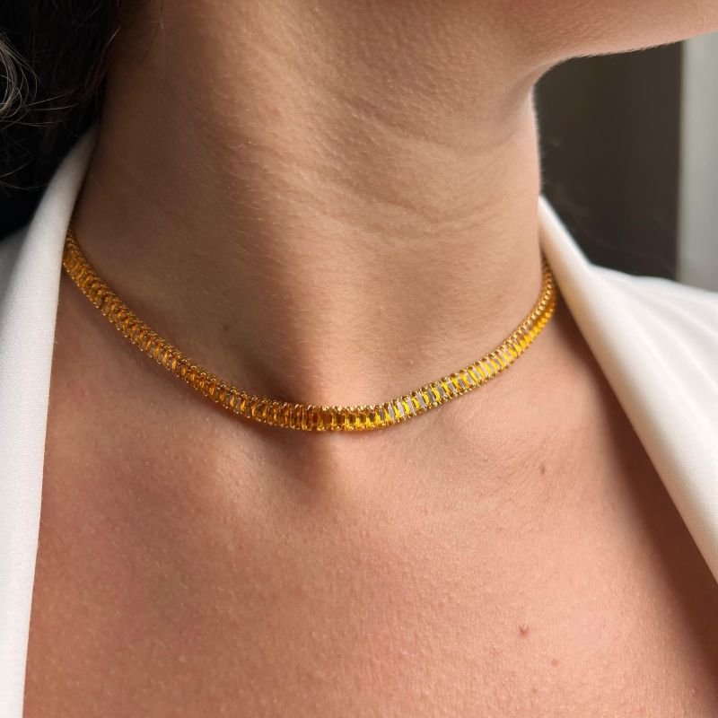 Choker Riviera Champanhe Banho Ouro 18k