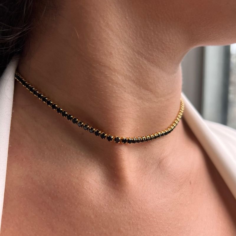 Choker Riviera Preto Banho Ouro 18k