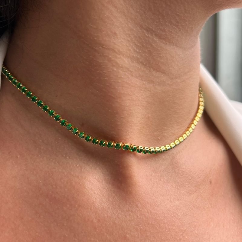 Choker Riviera Verde Banho Ouro18k/Prata 925