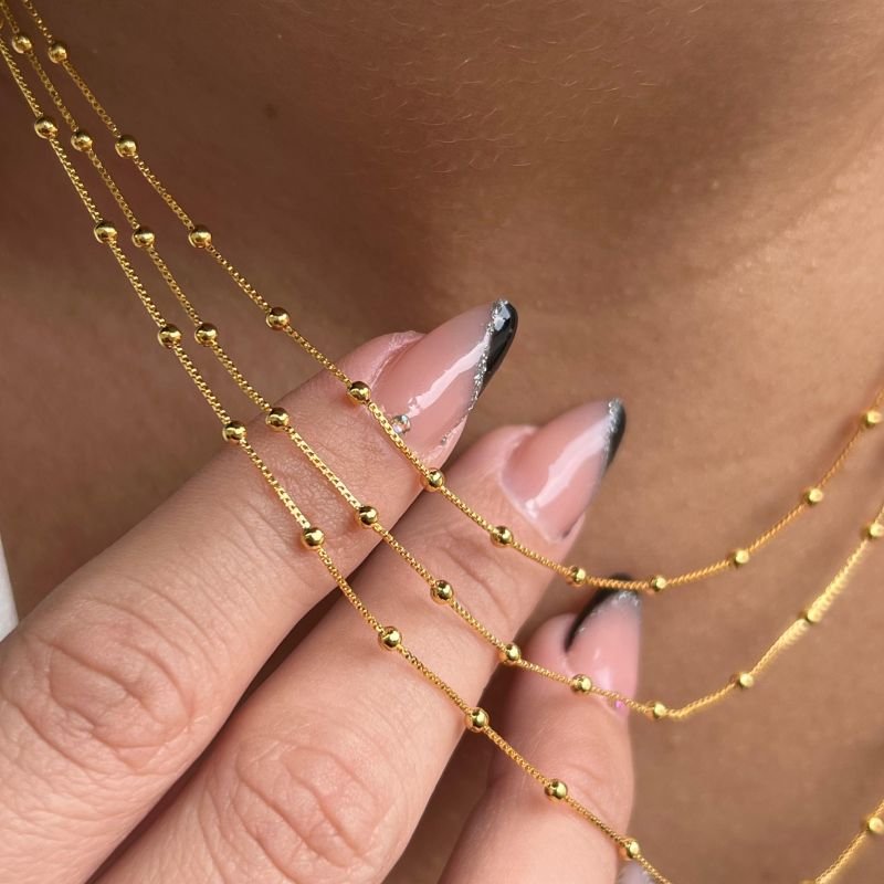 Colar Três Voltas Esferas Média Banho Ouro 18k/Prata 925