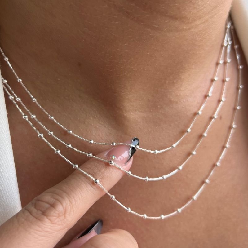 Colar Três Voltas Esferas Média Banho Ouro 18k/Prata 925