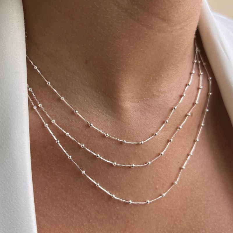 Colar Três Voltas Esferas Média Banho Ouro 18k/Prata 925