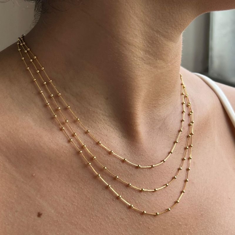 Colar Mini EsferasTrês Voltas Banho Ouro18k/Prata 925