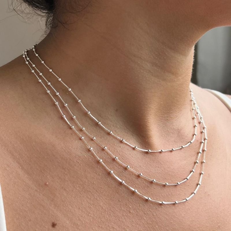 Colar Mini EsferasTrês Voltas Banho Ouro18k/Prata 925