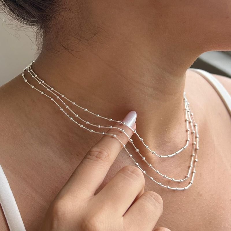 Colar Mini EsferasTrês Voltas Banho Ouro18k/Prata 925