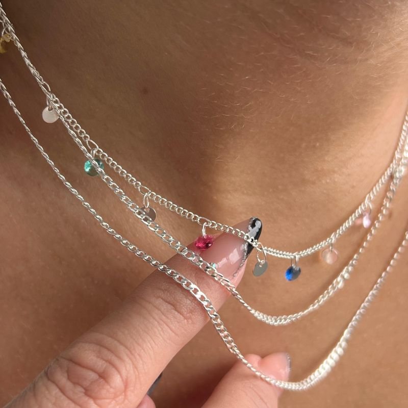 Colar Três Voltas Correntaria Banho Prata 925