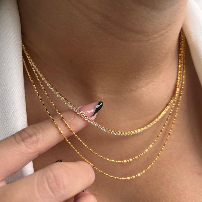 Colar Três Voltas Pontilhado Banho Ouro 18k/Prata 925