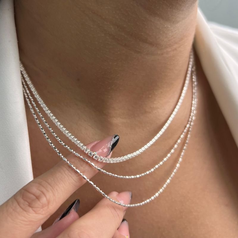 Colar Três Voltas Pontilhado Banho Ouro 18k/Prata 925