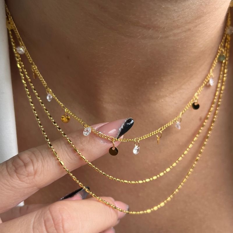 Colar Três Voltas Pontilhado Banho Ouro 18k/Prata 925