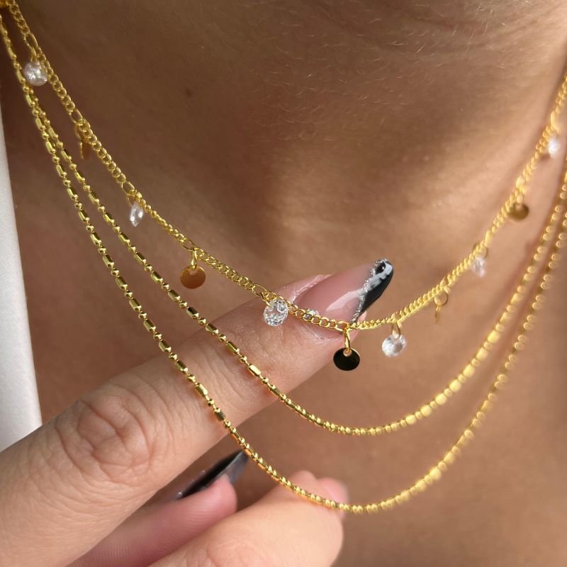 Colar Três Voltas Pontilhado Banho Ouro 18k/Prata 925