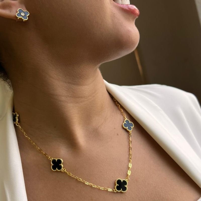 Colar Trevo G Banho Ouro 18k